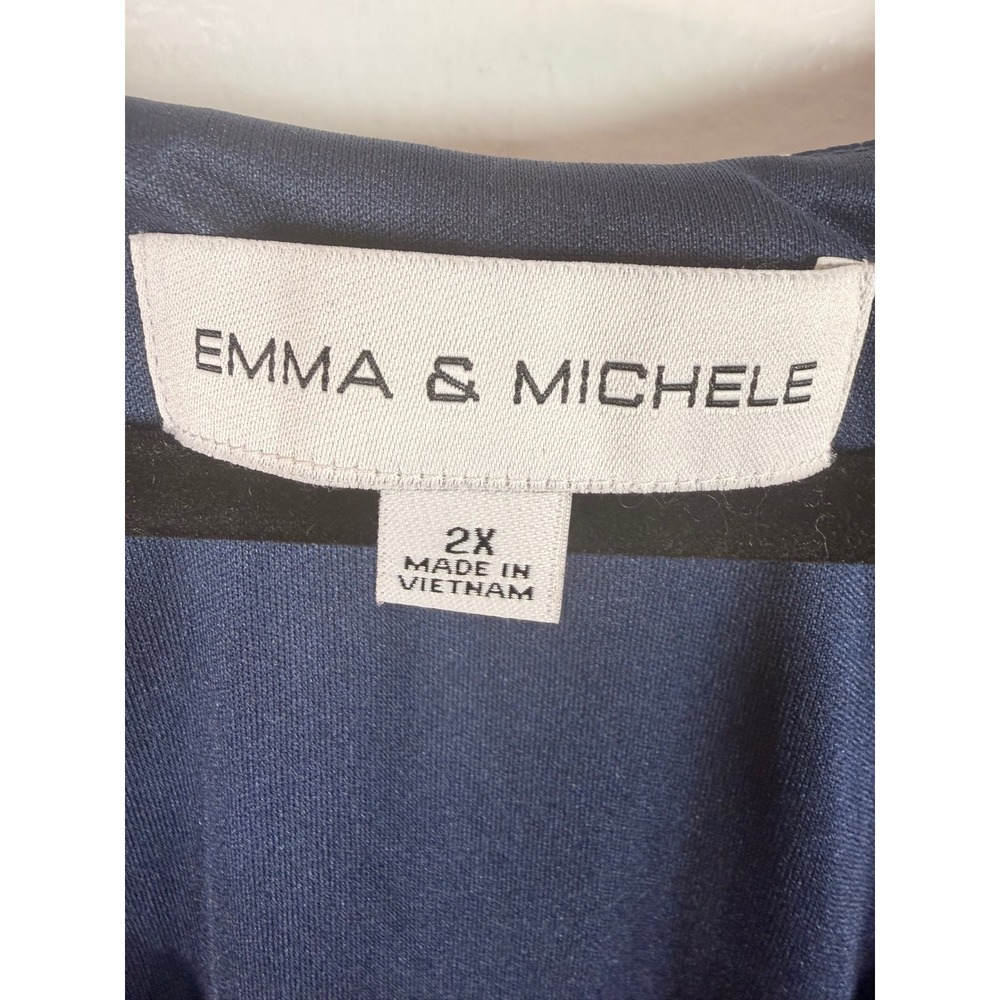 Emma & Michele Navy Blue Polka Dot Ruffle Front Sleeveless Shift Dress 2X - Picture 5 of 10